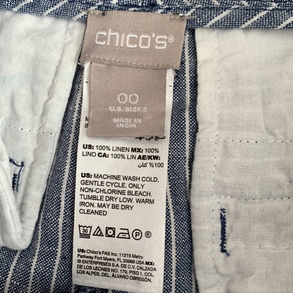 Chico’s Blue Linen Striped Wide Leg Pants - Picture 8 of 8